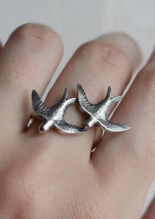 

2Pcs Pigeon Alloy Adjustable Ring, Silver, SCM003127