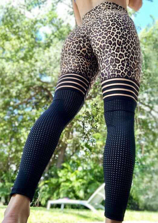 

Leopard Mesh Splicing High Waist Activewear Leggings, Multicolor, SCM003213