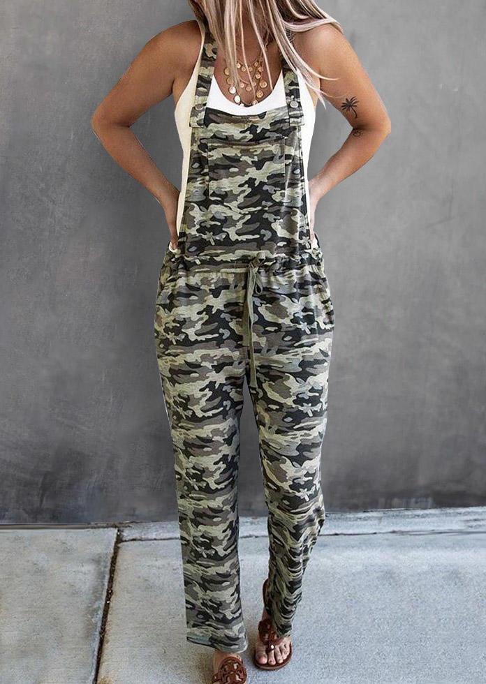 

Camouflage Button Pocket Drawstring Jumpsuit, SCM003292