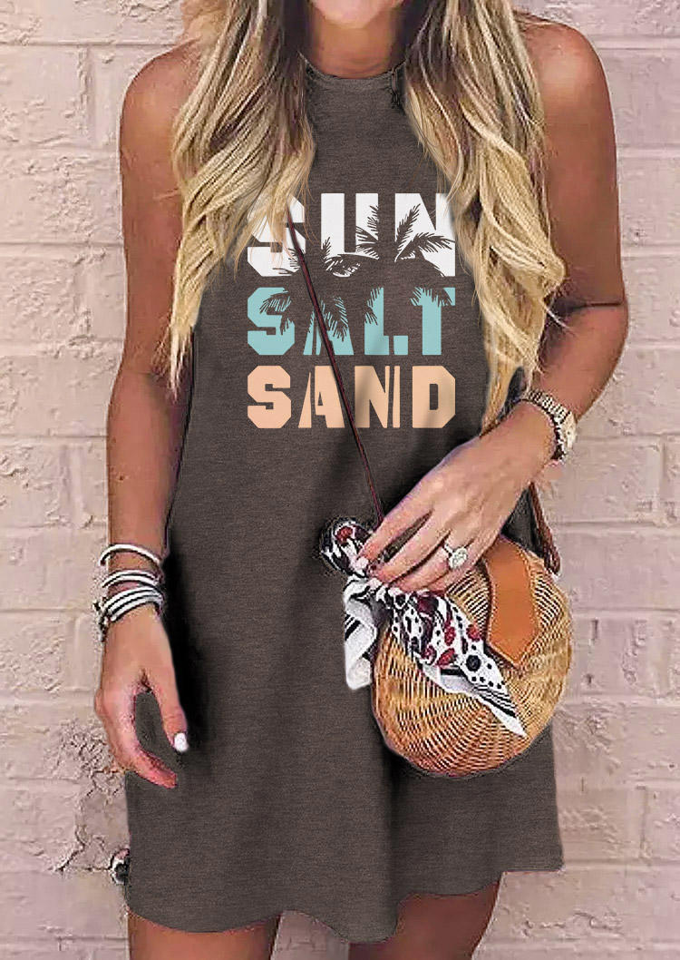 

Sun Salt Sand Coconut Tree Sleeveless Mini Dress - Gray, SCM003334