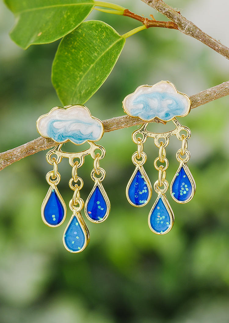 

Cloudy Raindrop Alloy Earrings, Royal blue, SCM001659