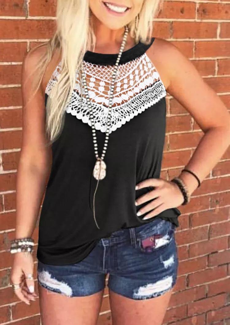 

Lace Splicing Hollow Out Camisole - Black, SCM002831