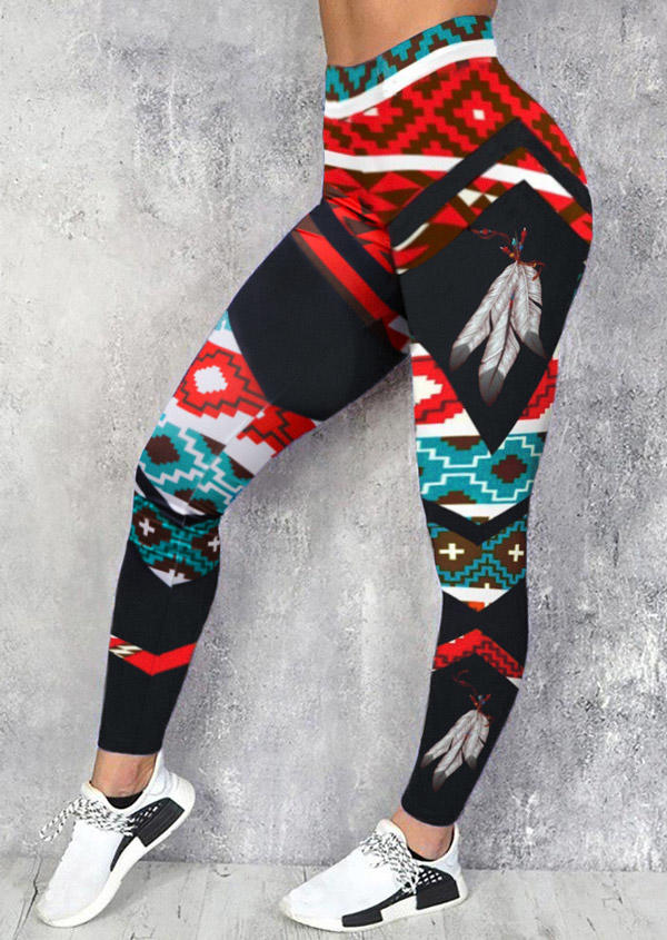 

Aztec Geometric High Waist Activewear Leggings, Multicolor, SCM002981