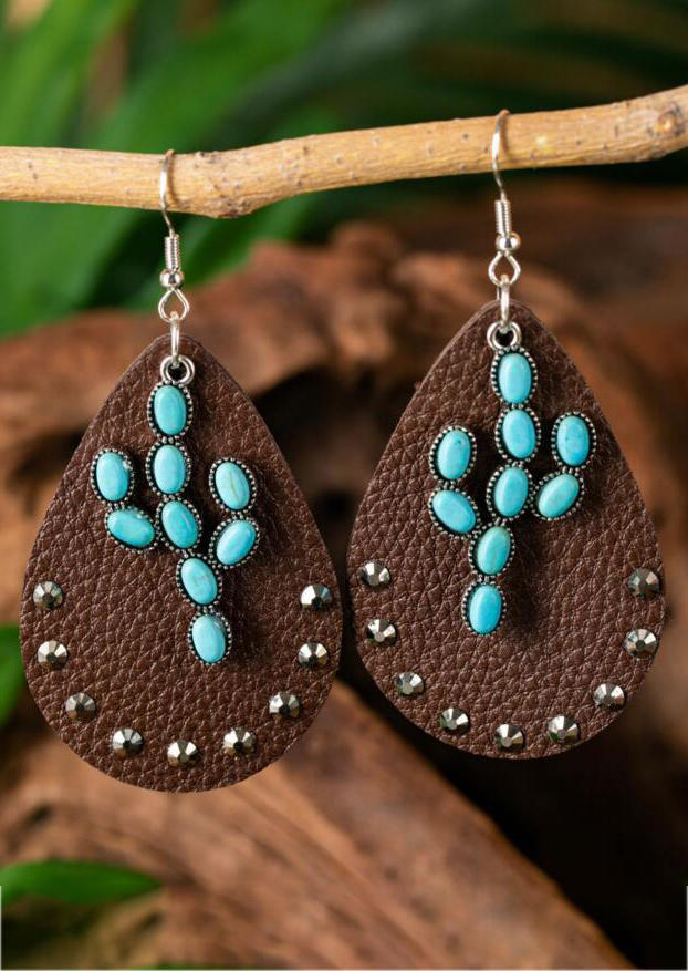 

Cactus Turquoise Rhinestone Water Drop Earrings - Brown, SCM003071