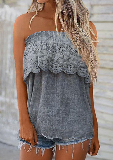 

Hollow Out Ruffled Strapless Bandeau Tank - Gray, SCM003081