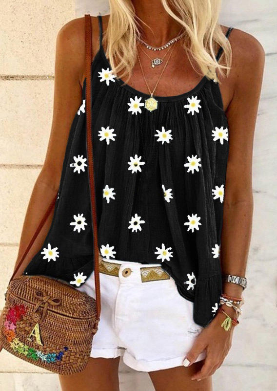 

Daisy Ruffled Casual Camisole - Black, SCM003267