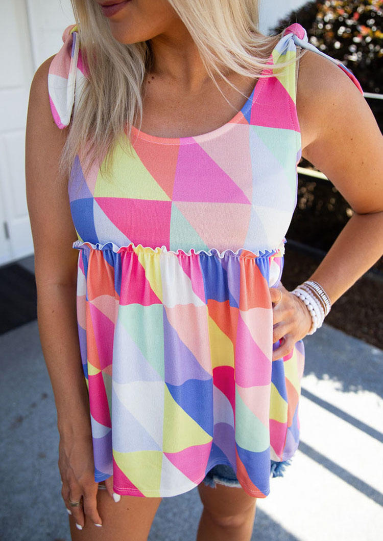 

Color Block Ruffled Tie Tank, Multicolor, SCM003275