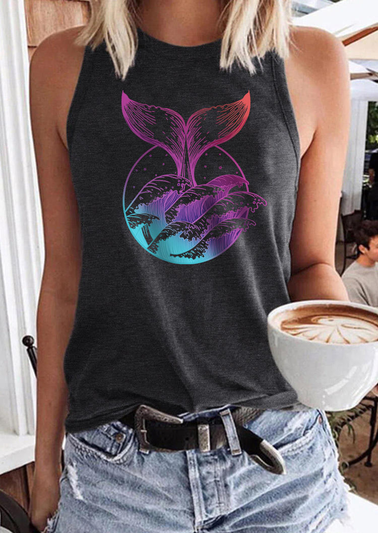 

Fish Tail Wave O-Neck Casual Tank - Dark Grey, Gray, 537315
