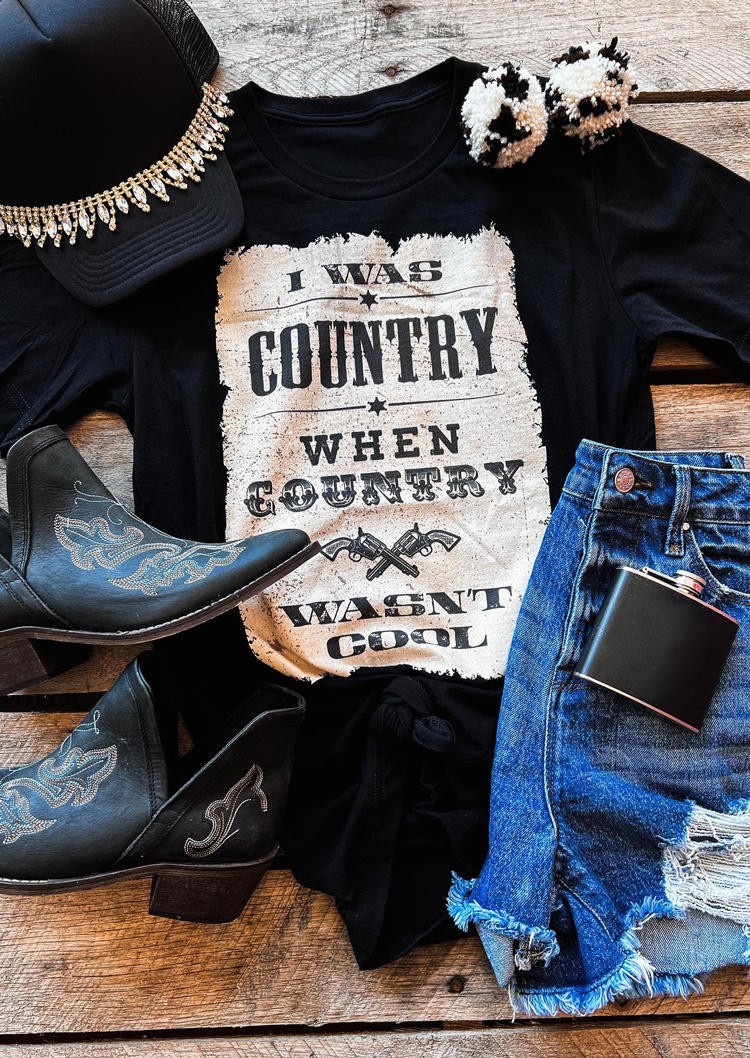 

I Was Country When Country Wasn't Cool Star Gun T-Shirt Tee - Black, 537349