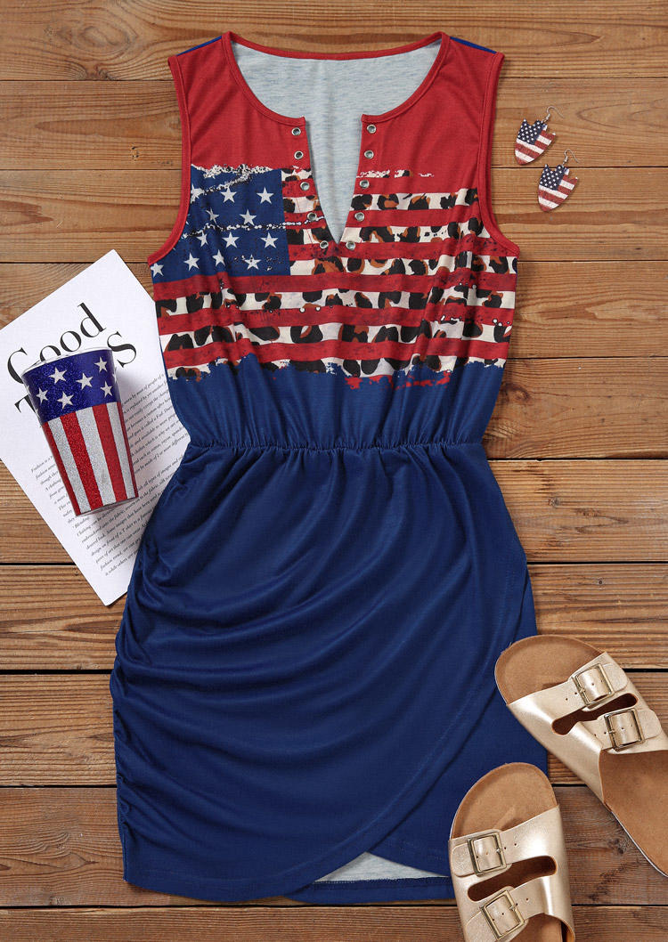 American Flag Ruched Sleeveless Mini Dress