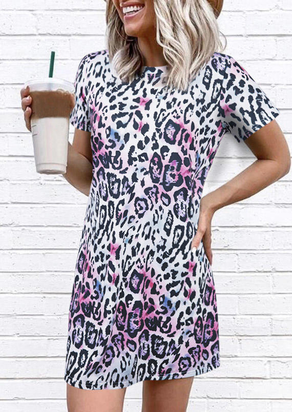 Colorful Leopard O-Neck Mini Dress