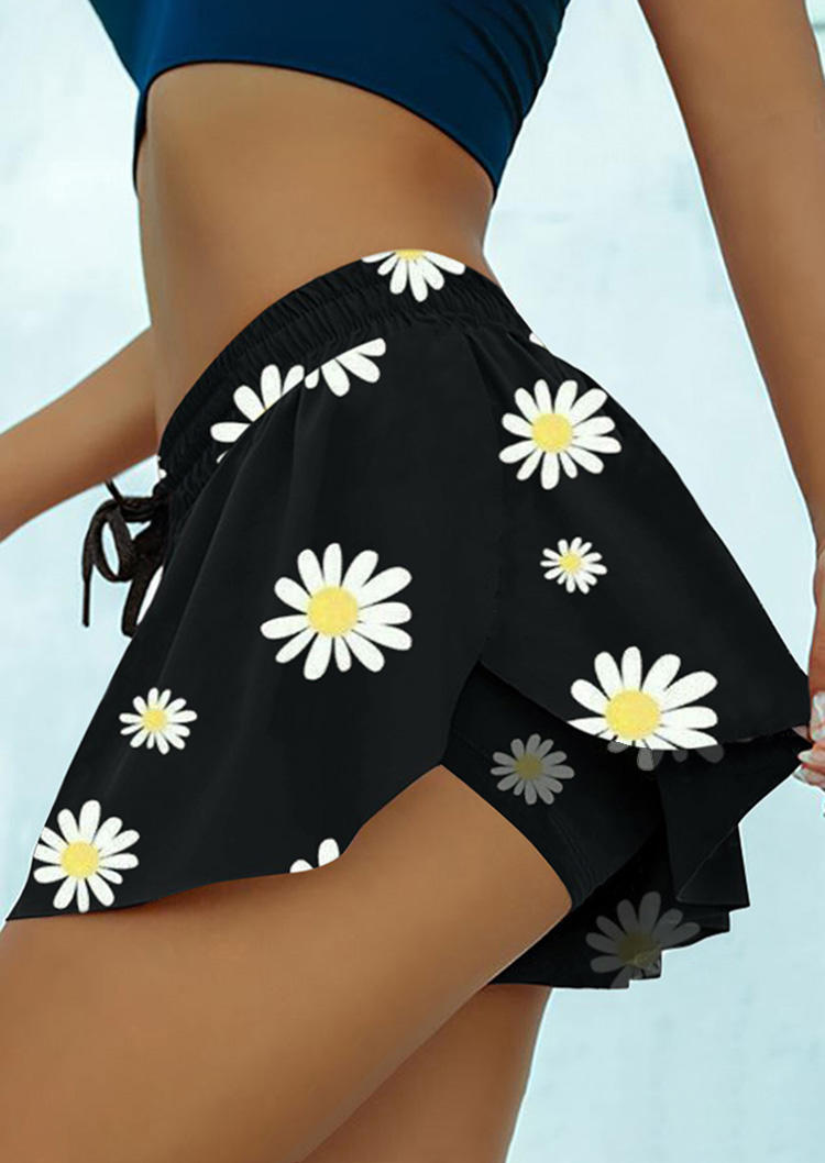 

Daisy Drawstring Activewear Sports Shorts - Black, SCM003144