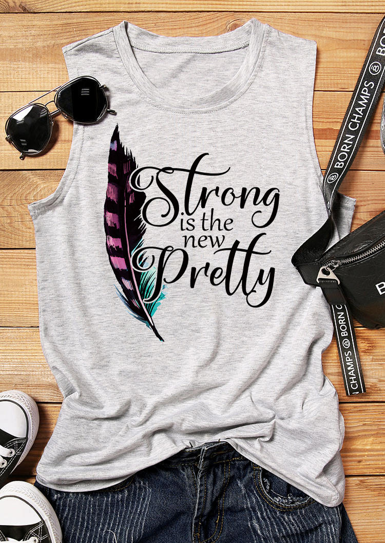 

Strong Is The New Pretty Feather O-Neck Tank - Light Grey, Gray, 537423