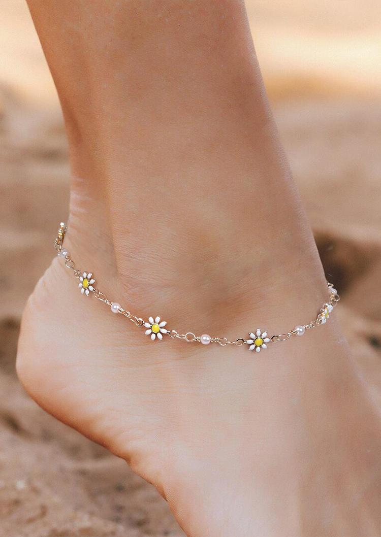 

Daisy Pearl Hollow Out Alloy Anklet, Gold, SCM002882