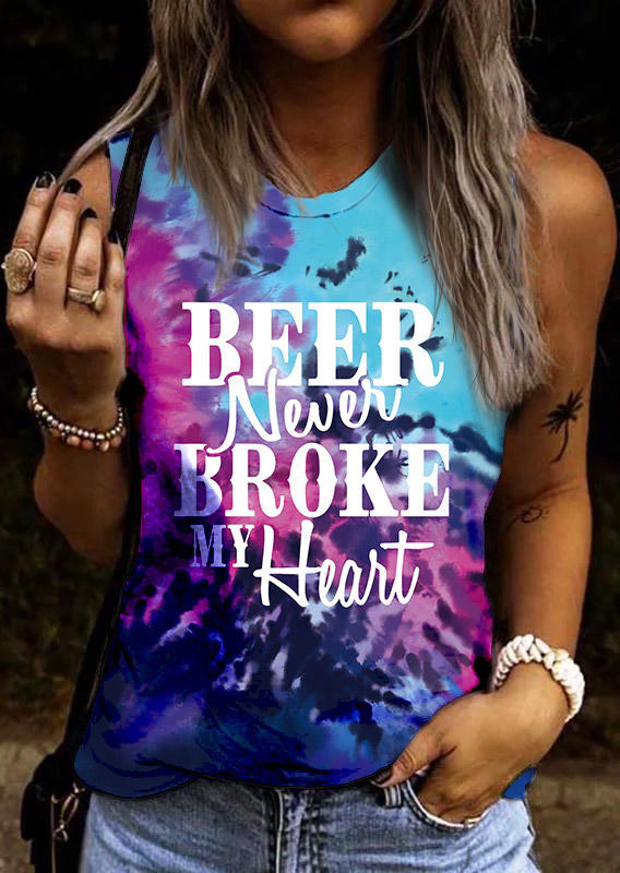 

Beer Never Broke My Heart Tie Dye O-Neck Tank, Multicolor, SCM003242