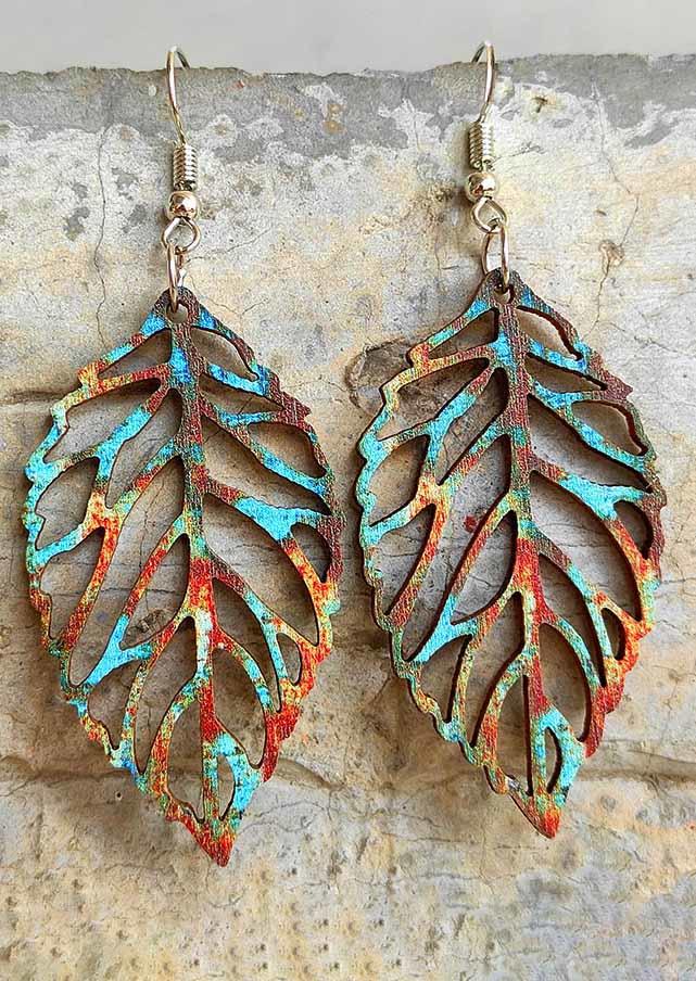 

Leaf Tie Dye Hollow Out Hook Earrings, Multicolor, SCM003293