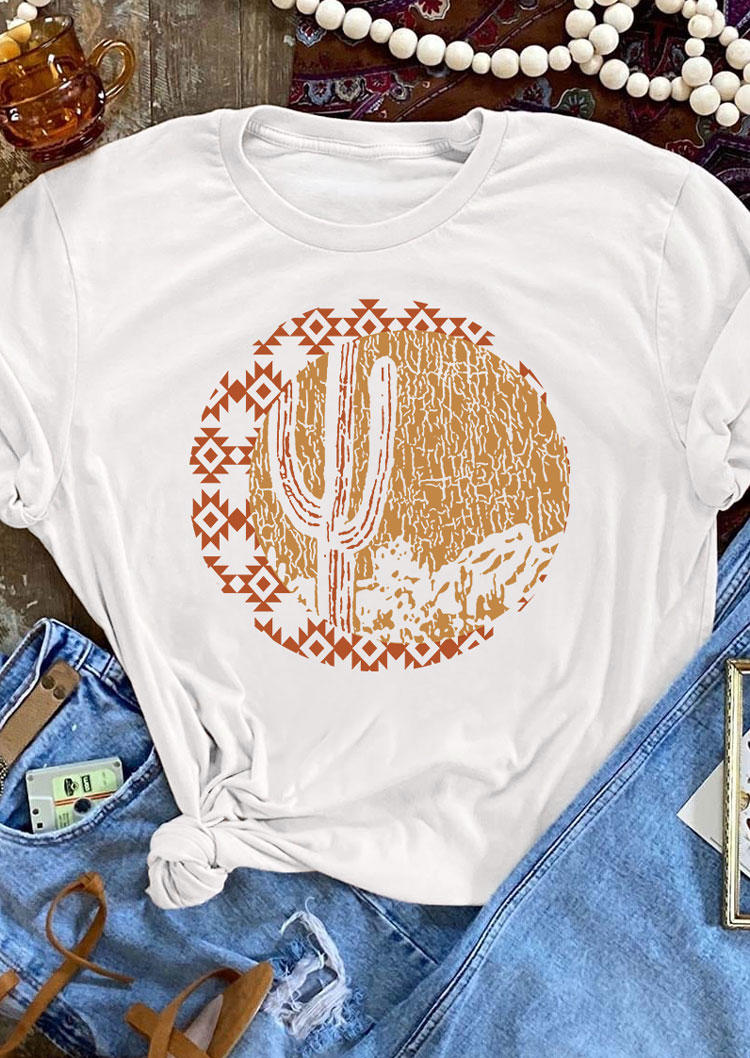 

Aztec Geometric Cactus T-Shirt Tee - White, SCM003331