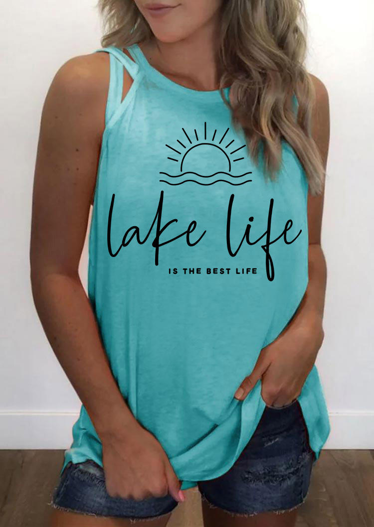 

Lake Life Is The Best Life Sun Criss-Cross Tank - Cyan, Blue, SCM003333