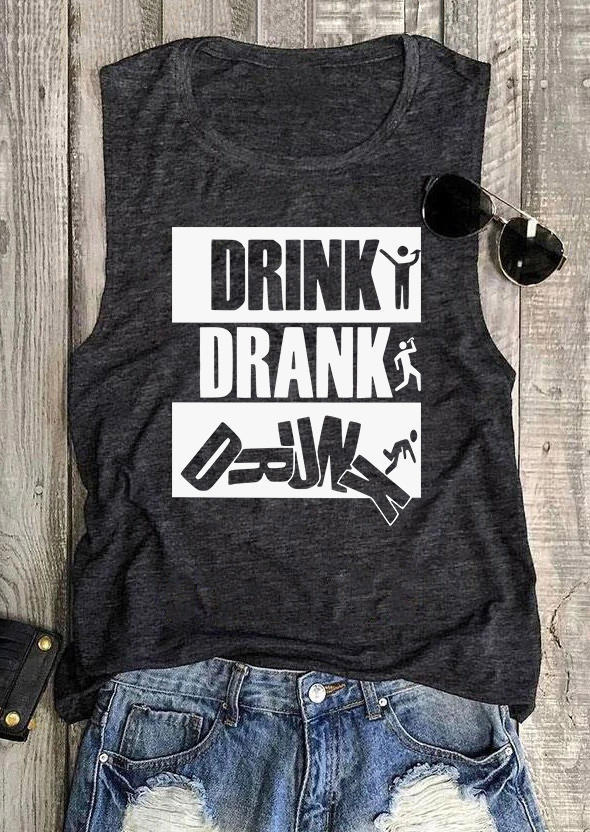 

Drink Drank Drunk O-Neck Tank - Dark Grey, Gray, SCM003388