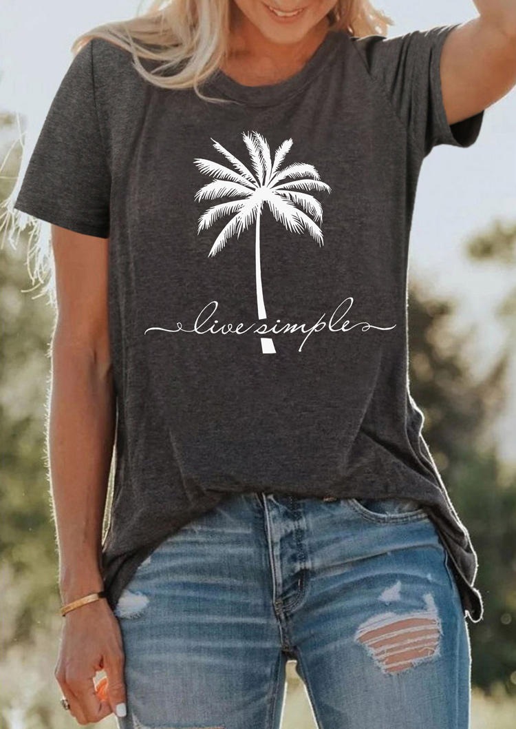 

Live Simple Coconut Tree T-Shirt Tee - Dark Grey, Gray, SCM003390