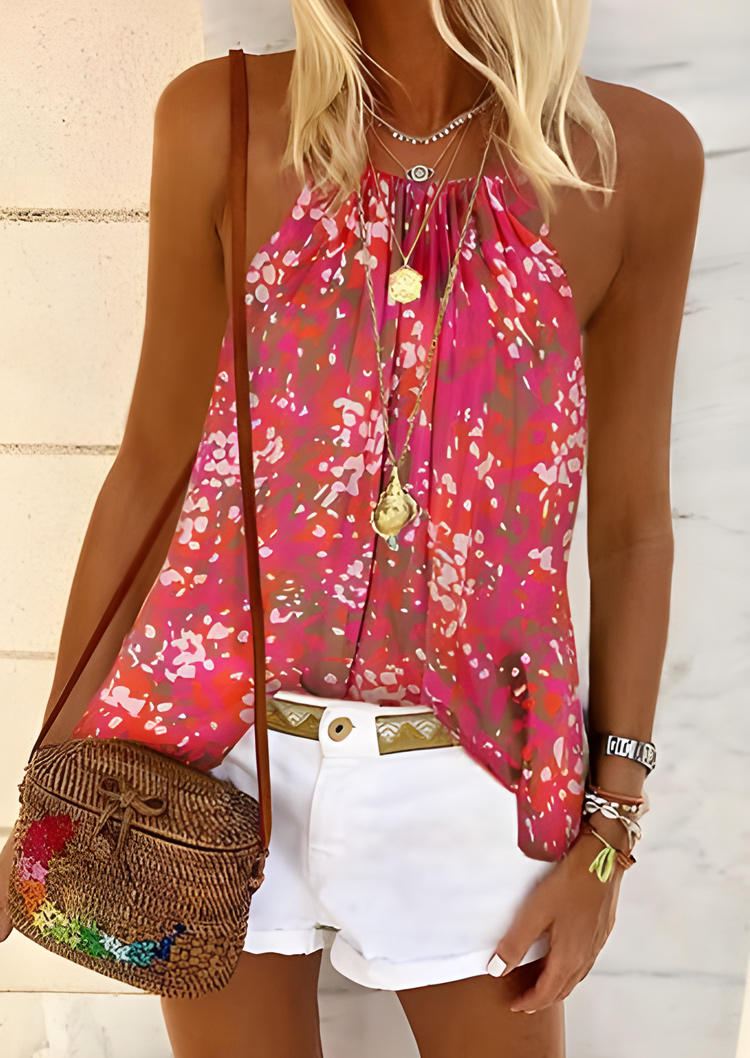 

Abstract Graphic Ruffled Casual Camisole, Multicolor, SCM003428