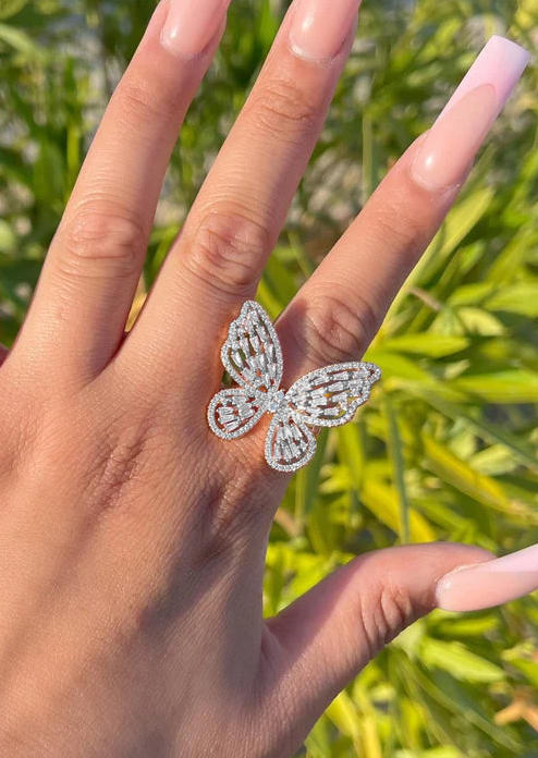 

Rhinestone Butterfly Open Alloy Ring, Silver, SCM003442