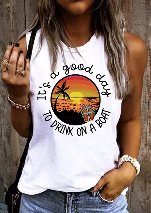 It's A Good Day To Drink On A Boat Coconut Tree Tank - White 537120