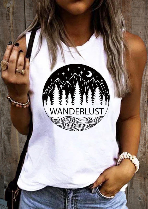 

Wanderlust Tree Mountain Moon O-Neck Tank - White, 537447