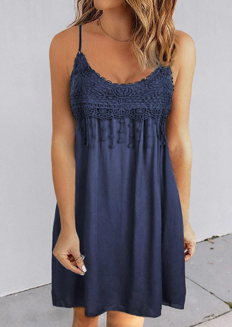 

Lace Splicing Spaghetti Strap Mini Dress - Deep Blue, SCM002885