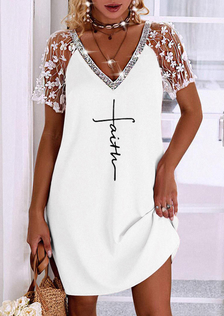 

Faith Lace Splicing Glitter Raglan Sleeve Mini Dress - White, SCM003228