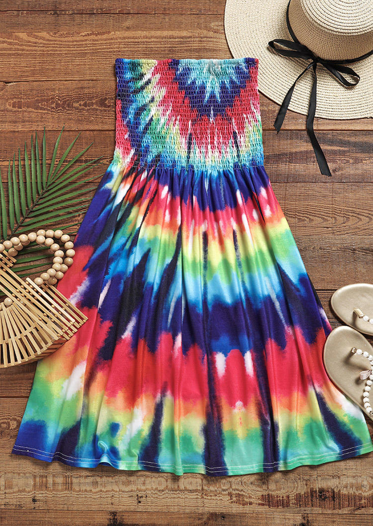 Tie Dye Smocked Strapless Bandeau Mini Dress