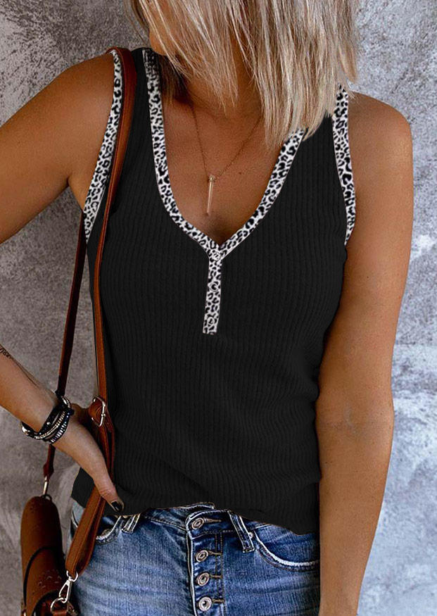 

Leopard Snap Button Casual Tank - Black, SCM003427