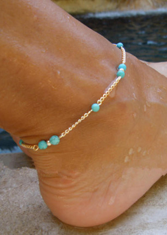 

Turquoise Beading Alloy Anklet, Gold, SCM003520