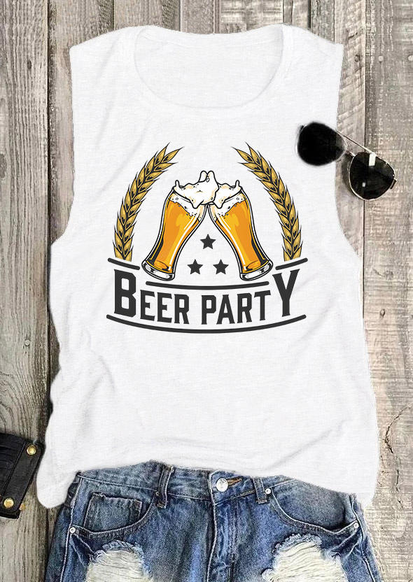 Beer Party Star O-Neck Tank - White