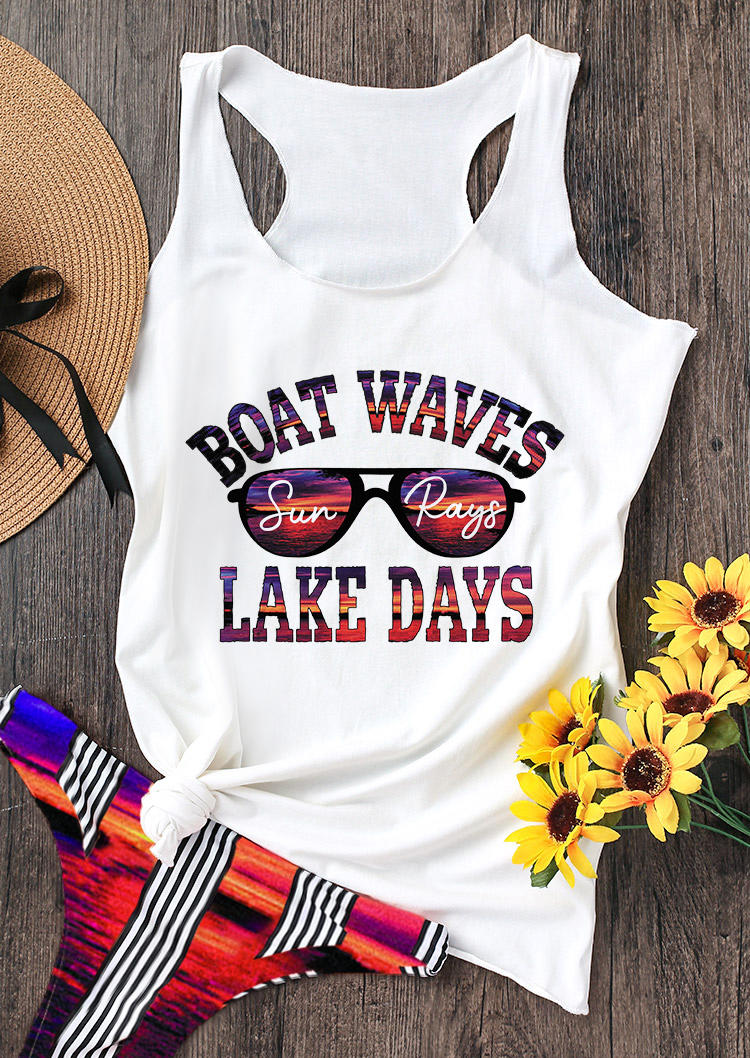 

Boat Waves Sun Rays Lake Days Racerback Tank - White, 537460