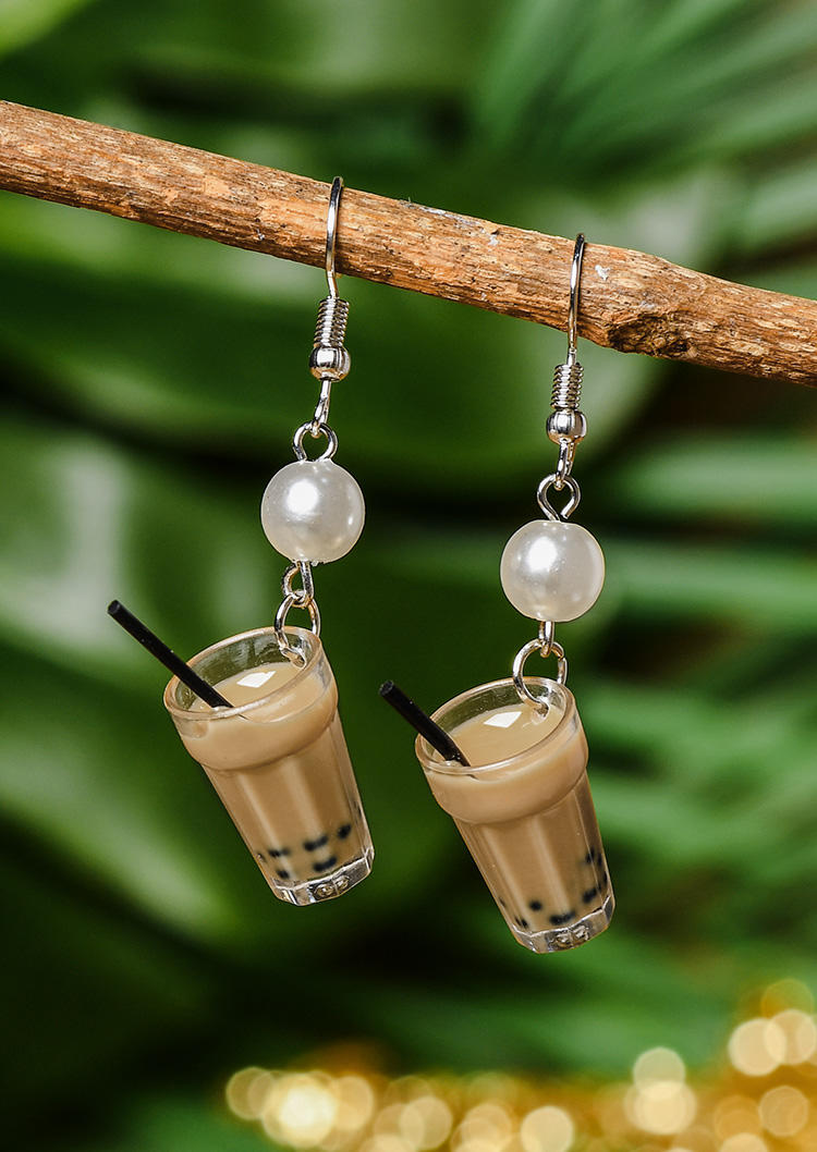 

Pearl Milk Tea Hook Earrings, Multicolor, SCM003158