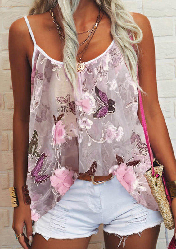 

Butterfly Floral Casual Camisole, Multicolor, SCM003232