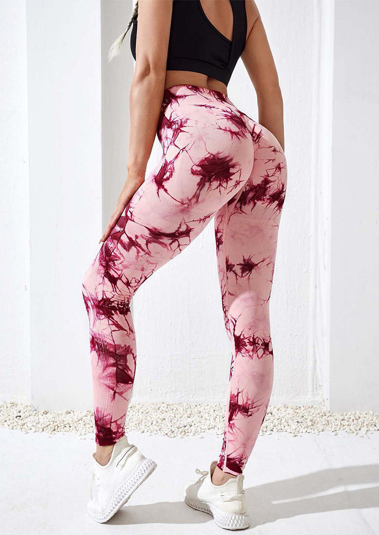 

Tie Dye High Waist Activewear Leggings - Plum, Red, SCM003255