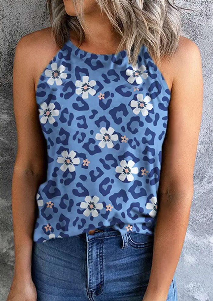 

Leopard Floral Halter Casual Camisole, Multicolor, SCM003282
