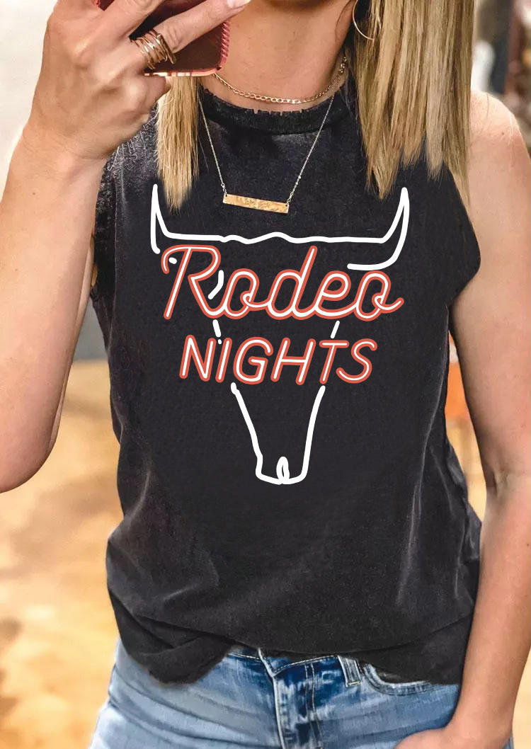

Rodeo Nights Steer Skull O-Neck Tank - Dark Grey, Gray, SCM003332