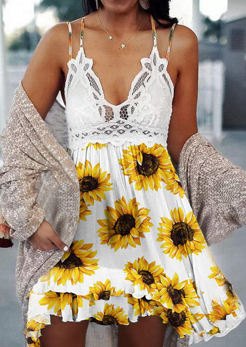 

Sunflower Lace Splicing Ruffled Criss-Cross Mini Dress, Multicolor, SCM003362
