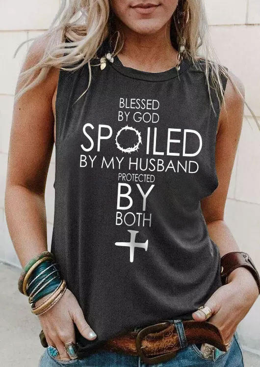 

Blessed By God Spoiled By My Husband Protected By Both Tank - Dark Grey, Gray, SCM003501