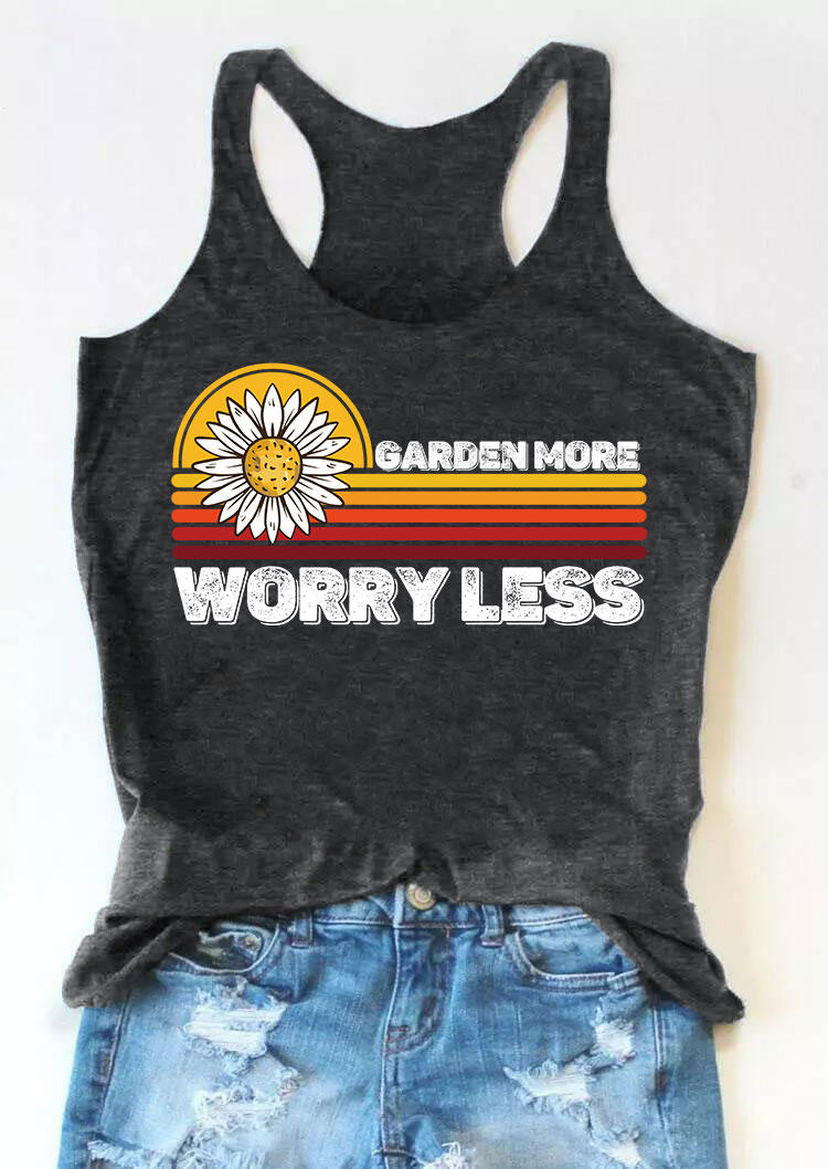 

Garden More Worry Less Sunflower Racerback Tank - Dark Grey, Gray, 536986
