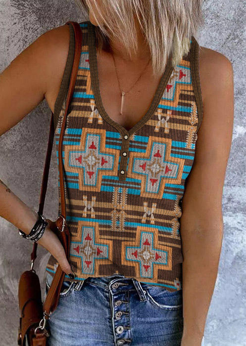 

Geometric Snap Button Casual Tank, Multicolor, SCM002784