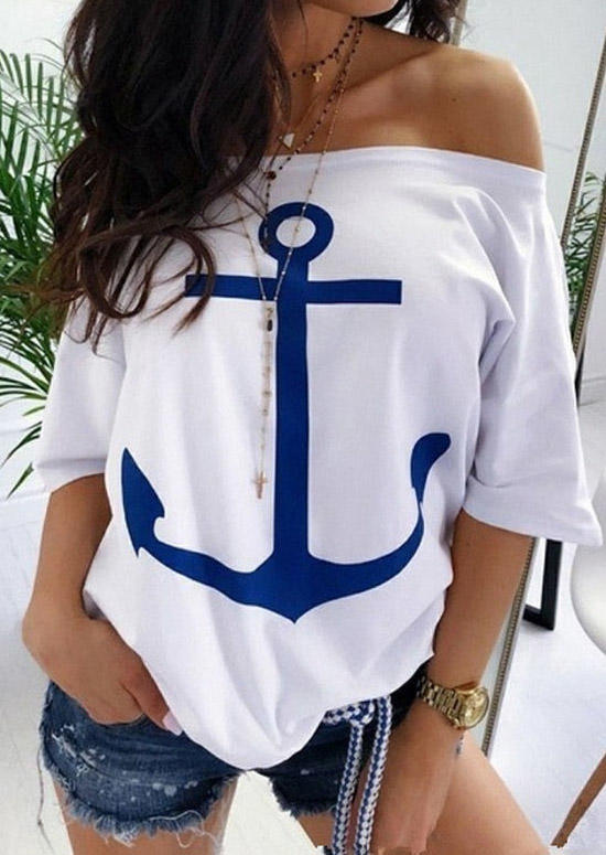 

Anchor Long Sleeve Off Shoulder Blouse - White, SCM003057