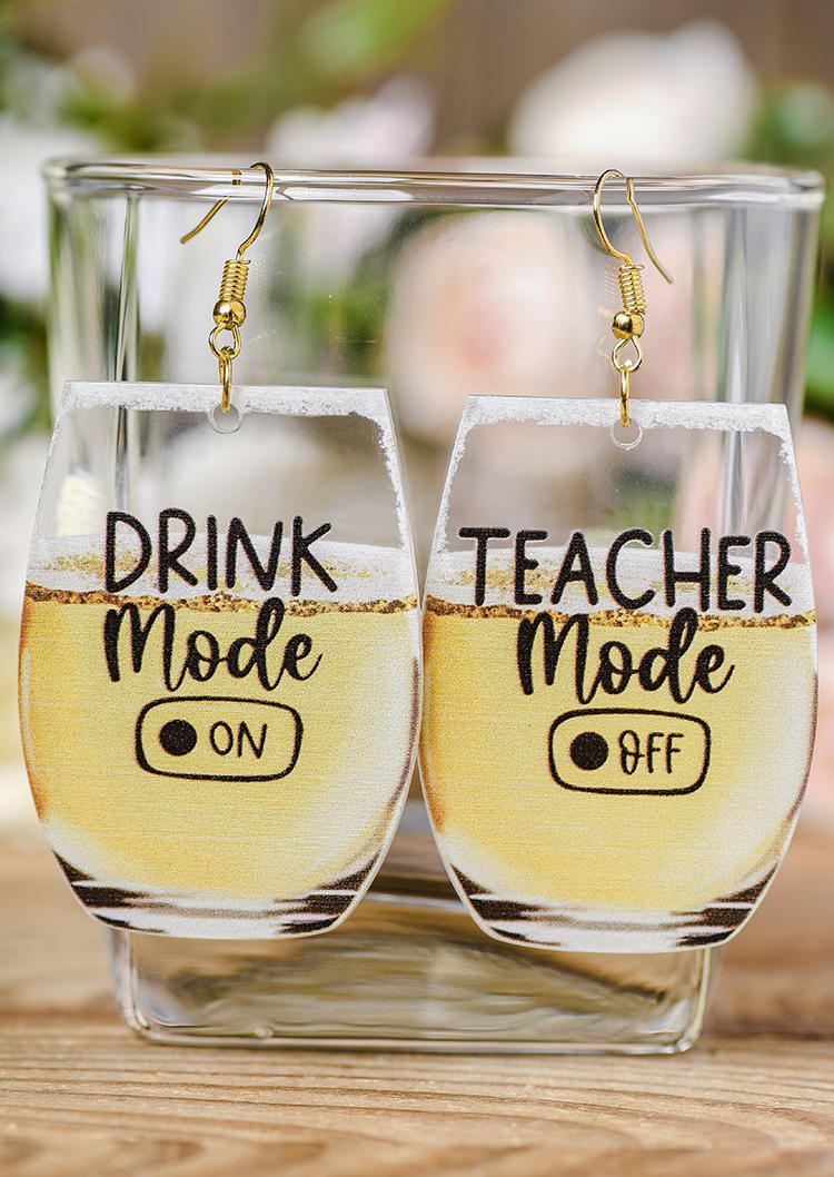 

Teacher Mode Off Drink Mode On Wine Glass Earrings, Multicolor, SCM003129