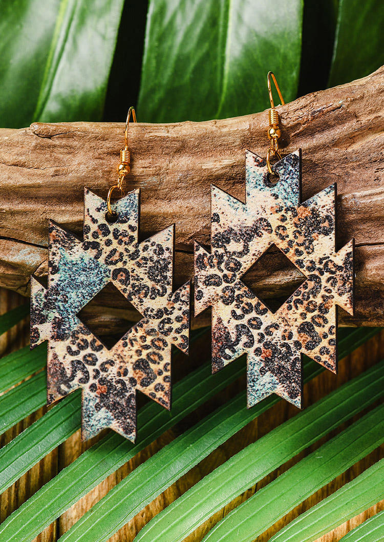 

Leopard Aztec Geometric Wood Earrings, Multicolor, SCM003137
