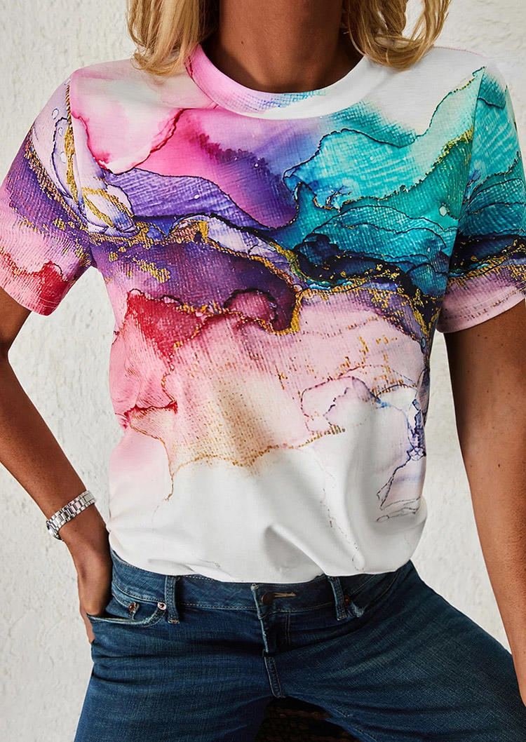 

Tie Dye Short Sleeve O-Neck Blouse, Multicolor, SCM003277