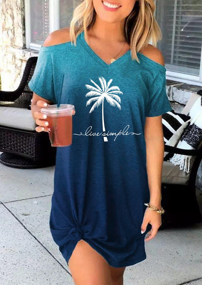 

Live Simple Coconut Tree Gradient Cold Shoulder Mini Dress, Multicolor, SCM003367