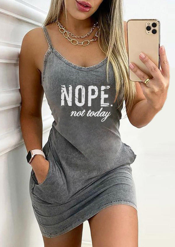 

Nope Not Today Pocket Spaghetti Strap Mini Dress - Gray, SCM003463